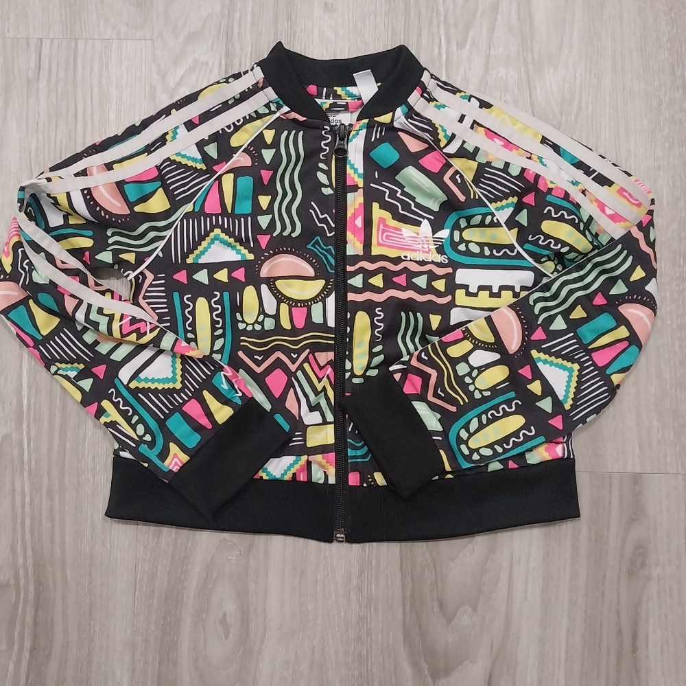 Adidas Colorful Geometric Patterned Jacket Girls Size 7/8